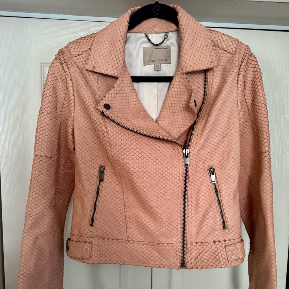 Banana Republic snakeskin style leather jacket pink xs